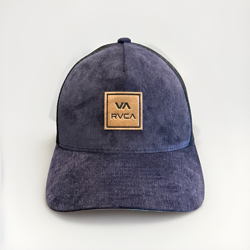 RVCA Mens Navy Corduroy Patch MID FIT Adjustable Snapback Trucker Hat Cap